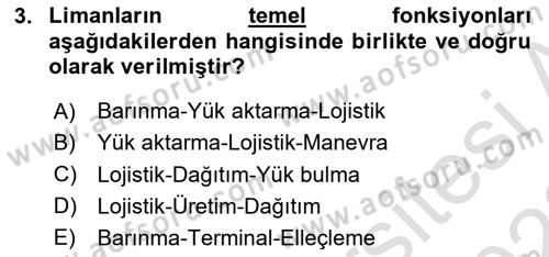 Liman Ve Terminal Yönetimi Dersi 2021 - 2022 Yılı (Vize) Ara Sınav Soruları 3. Soru