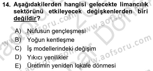 Liman Ve Terminal Yönetimi Dersi 2021 - 2022 Yılı (Final) Dönem Sonu Sınav Soruları 14. Soru