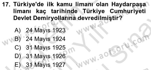 Liman Ve Terminal Yönetimi Dersi 2021 - 2022 Yılı (Final) Dönem Sonu Sınav Soruları 17. Soru