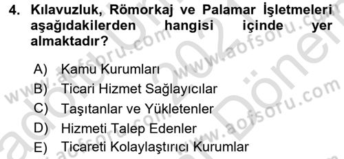 Liman Ve Terminal Yönetimi Dersi 2021 - 2022 Yılı (Final) Dönem Sonu Sınav Soruları 4. Soru
