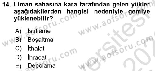 Liman Ve Terminal Yönetimi Dersi 2021 - 2022 Yılı Yaz Okulu Sınav Soruları 14. Soru