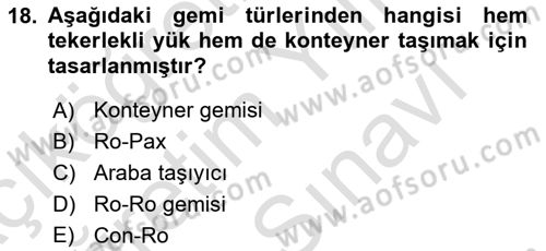 Liman Ve Terminal Yönetimi Dersi 2023 - 2024 Yılı (Vize) Ara Sınav Soruları 18. Soru
