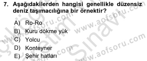 Liman Ve Terminal Yönetimi Dersi 2023 - 2024 Yılı (Vize) Ara Sınav Soruları 7. Soru