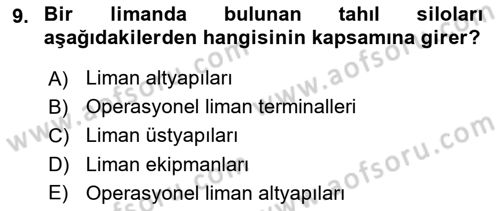 Liman Ve Terminal Yönetimi Dersi 2023 - 2024 Yılı (Vize) Ara Sınav Soruları 9. Soru