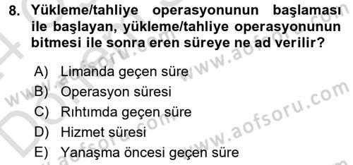Liman Ve Terminal Yönetimi Dersi 2023 - 2024 Yılı (Final) Dönem Sonu Sınav Soruları 8. Soru