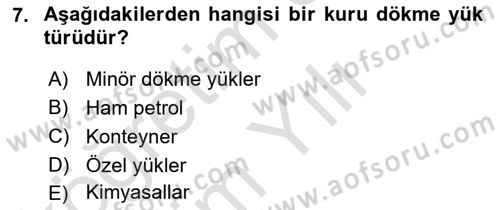 Liman Ve Terminal Yönetimi Dersi 2023 - 2024 Yılı Yaz Okulu Sınav Soruları 7. Soru