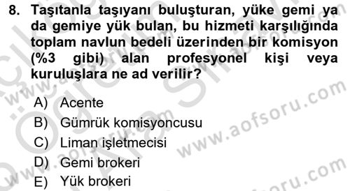 Liman Ve Terminal Yönetimi Dersi 2024 - 2025 Yılı (Vize) Ara Sınav Soruları 8. Soru