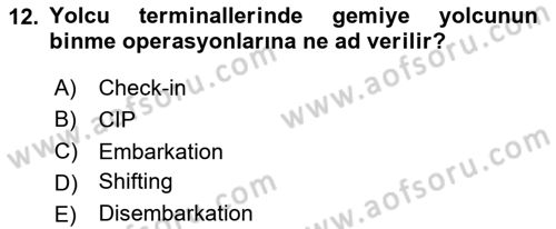 Liman Ve Terminal Yönetimi Dersi 2024 - 2025 Yılı (Final) Dönem Sonu Sınav Soruları 12. Soru