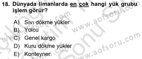 Liman Ve Terminal Yönetimi Dersi 2024 - 2025 Yılı (Final) Dönem Sonu Sınav Soruları 18. Soru
