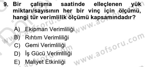 Liman Ve Terminal Yönetimi Dersi 2024 - 2025 Yılı (Final) Dönem Sonu Sınav Soruları 9. Soru