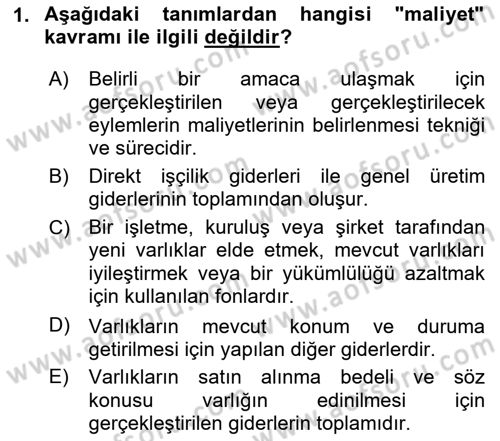 Lojistik Maliyetleri Ve Raporlama Dersi 2020 - 2021 Yılı Yaz Okulu Sınav Soruları 1. Soru
