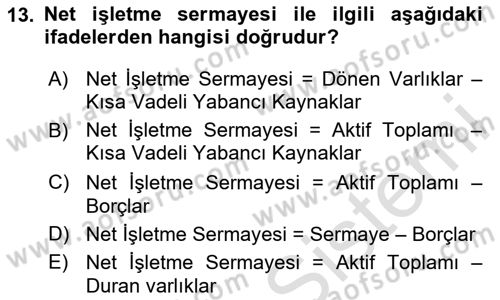 Lojistik Maliyetleri Ve Raporlama Dersi 2020 - 2021 Yılı Yaz Okulu Sınav Soruları 13. Soru