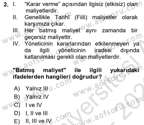 Lojistik Maliyetleri Ve Raporlama Dersi Ara Sınavı Deneme Sınav Soruları 2. Soru