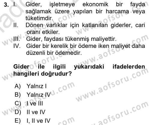 Lojistik Maliyetleri Ve Raporlama Dersi 2021 - 2022 Yılı (Vize) Ara Sınav Soruları 3. Soru
