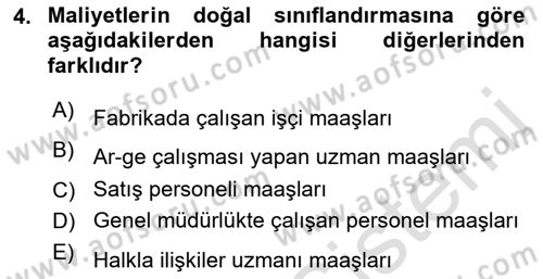 Lojistik Maliyetleri Ve Raporlama Dersi Ara Sınavı Deneme Sınav Soruları 4. Soru