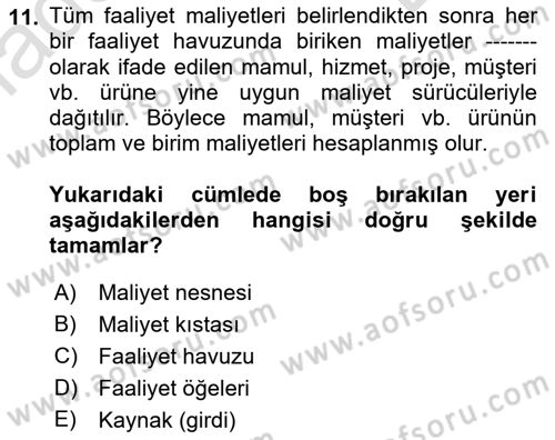 Lojistik Maliyetleri Ve Raporlama Dersi 2021 - 2022 Yılı (Final) Dönem Sonu Sınav Soruları 11. Soru