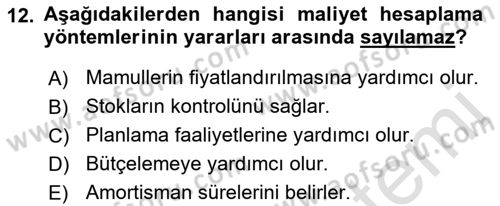 Lojistik Maliyetleri Ve Raporlama Dersi 2021 - 2022 Yılı (Final) Dönem Sonu Sınav Soruları 12. Soru