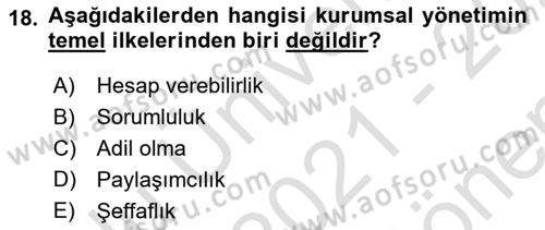 Lojistik Maliyetleri Ve Raporlama Dersi 2021 - 2022 Yılı (Final) Dönem Sonu Sınav Soruları 18. Soru
