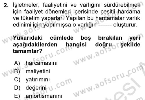 Lojistik Maliyetleri Ve Raporlama Dersi 2021 - 2022 Yılı (Final) Dönem Sonu Sınav Soruları 2. Soru