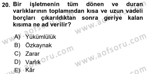 Lojistik Maliyetleri Ve Raporlama Dersi 2021 - 2022 Yılı Yaz Okulu Sınav Soruları 20. Soru