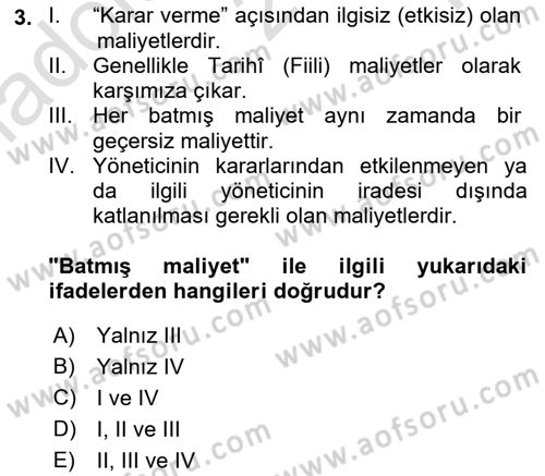 Lojistik Maliyetleri Ve Raporlama Dersi 2021 - 2022 Yılı Yaz Okulu Sınav Soruları 3. Soru