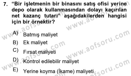Lojistik Maliyetleri Ve Raporlama Dersi 2021 - 2022 Yılı Yaz Okulu Sınav Soruları 7. Soru