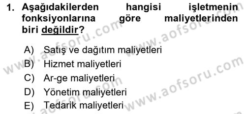 Lojistik Maliyetleri Ve Raporlama Dersi Ara Sınavı Deneme Sınav Soruları 1. Soru
