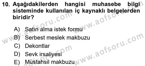 Lojistik Maliyetleri Ve Raporlama Dersi Ara Sınavı Deneme Sınav Soruları 10. Soru