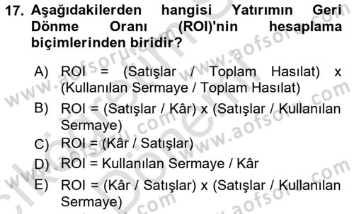 Lojistik Maliyetleri Ve Raporlama Dersi Ara Sınavı Deneme Sınav Soruları 17. Soru