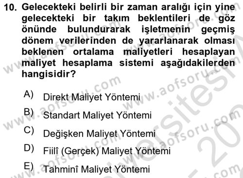 Lojistik Maliyetleri Ve Raporlama Dersi 2022 - 2023 Yılı Yaz Okulu Sınav Soruları 10. Soru