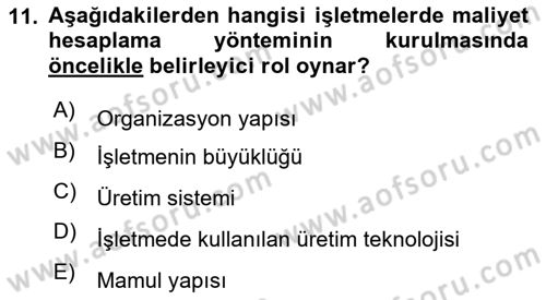 Lojistik Maliyetleri Ve Raporlama Dersi 2022 - 2023 Yılı Yaz Okulu Sınav Soruları 11. Soru