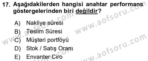 Lojistik Maliyetleri Ve Raporlama Dersi Ara Sınavı Deneme Sınav Soruları 17. Soru