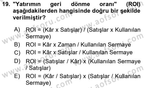 Lojistik Maliyetleri Ve Raporlama Dersi Ara Sınavı Deneme Sınav Soruları 19. Soru