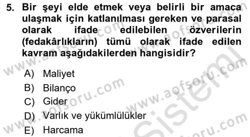 Lojistik Maliyetleri Ve Raporlama Dersi Ara Sınavı Deneme Sınav Soruları 5. Soru