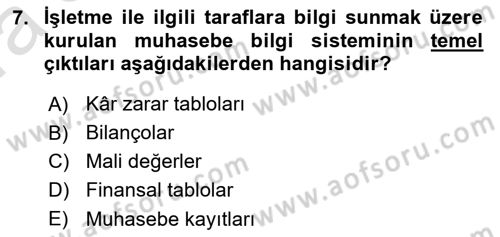 Lojistik Maliyetleri Ve Raporlama Dersi Ara Sınavı Deneme Sınav Soruları 7. Soru
