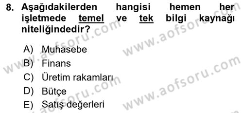 Lojistik Maliyetleri Ve Raporlama Dersi Ara Sınavı Deneme Sınav Soruları 8. Soru