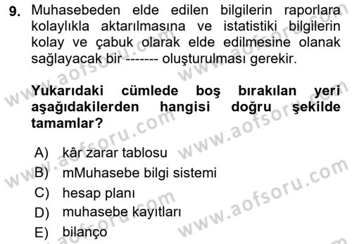 Lojistik Maliyetleri Ve Raporlama Dersi Ara Sınavı Deneme Sınav Soruları 9. Soru