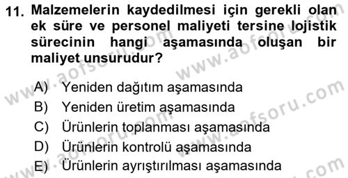 Lojistik Maliyetleri Ve Raporlama Dersi 2023 - 2024 Yılı (Final) Dönem Sonu Sınav Soruları 11. Soru