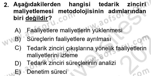 Lojistik Maliyetleri Ve Raporlama Dersi 2023 - 2024 Yılı (Final) Dönem Sonu Sınav Soruları 2. Soru
