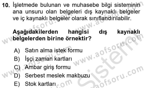 Lojistik Maliyetleri Ve Raporlama Dersi 2023 - 2024 Yılı Yaz Okulu Sınav Soruları 10. Soru