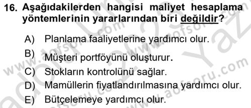 Lojistik Maliyetleri Ve Raporlama Dersi 2023 - 2024 Yılı Yaz Okulu Sınav Soruları 16. Soru