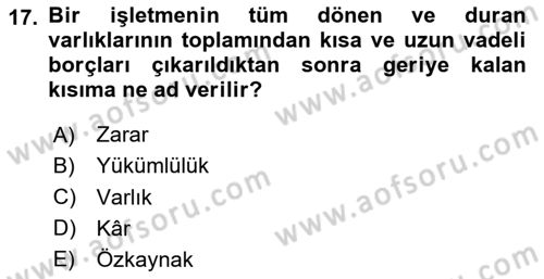 Lojistik Maliyetleri Ve Raporlama Dersi 2023 - 2024 Yılı Yaz Okulu Sınav Soruları 17. Soru
