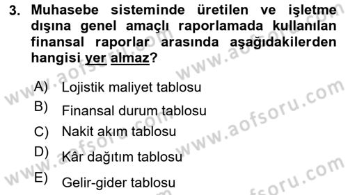 Lojistik Maliyetleri Ve Raporlama Dersi 2023 - 2024 Yılı Yaz Okulu Sınav Soruları 3. Soru