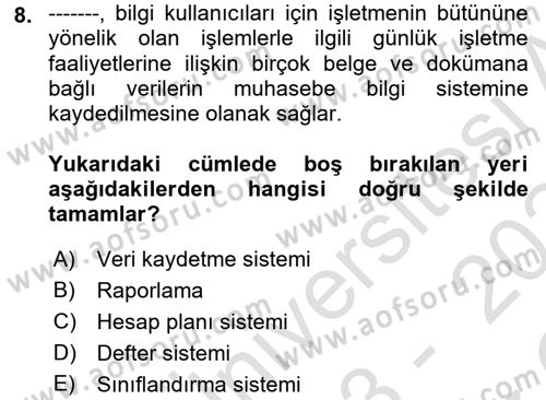 Lojistik Maliyetleri Ve Raporlama Dersi 2023 - 2024 Yılı Yaz Okulu Sınav Soruları 8. Soru