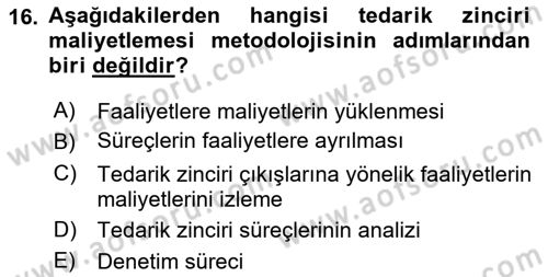 Lojistik Maliyetleri Ve Raporlama Dersi Ara Sınavı Deneme Sınav Soruları 16. Soru