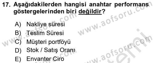 Lojistik Maliyetleri Ve Raporlama Dersi Ara Sınavı Deneme Sınav Soruları 17. Soru