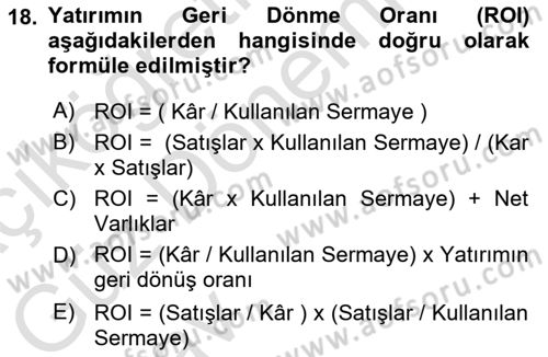 Lojistik Maliyetleri Ve Raporlama Dersi Ara Sınavı Deneme Sınav Soruları 18. Soru