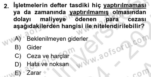 Lojistik Maliyetleri Ve Raporlama Dersi Ara Sınavı Deneme Sınav Soruları 2. Soru