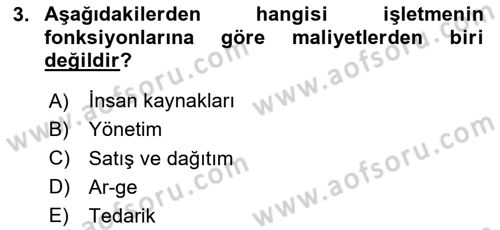 Lojistik Maliyetleri Ve Raporlama Dersi Ara Sınavı Deneme Sınav Soruları 3. Soru