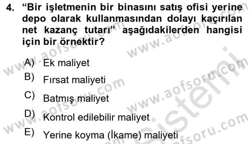 Lojistik Maliyetleri Ve Raporlama Dersi Ara Sınavı Deneme Sınav Soruları 4. Soru